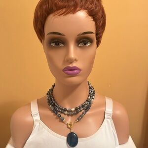 Green Beaded Statement Necklace with Gold Accents